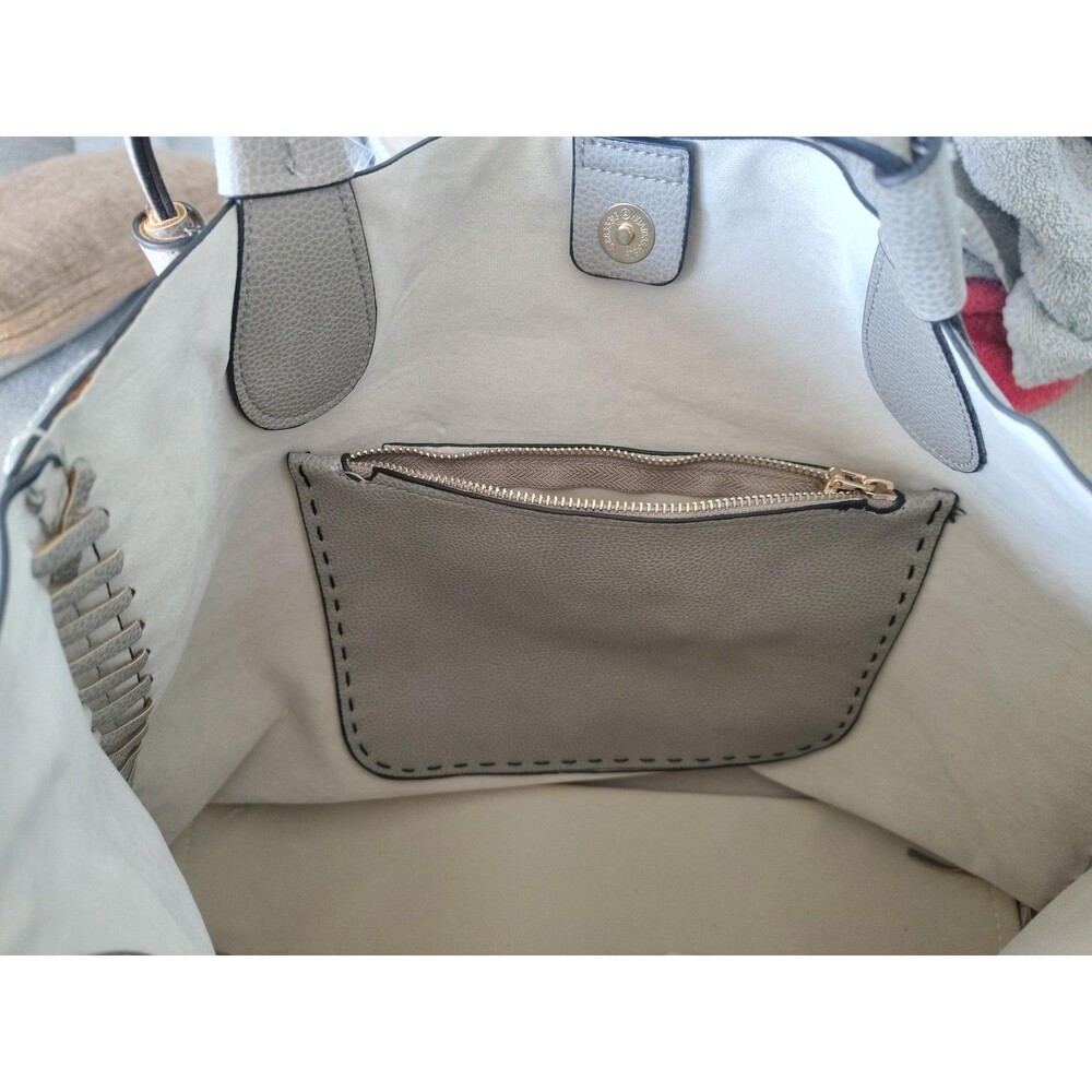 Jen Co Tote Large Gray Bag In A Bag Tassel Pouch Purse Vegan Faux Leather Beige - Picture 16 of 16